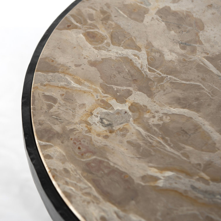 Fossil Marble and Cast Iron Round End Table