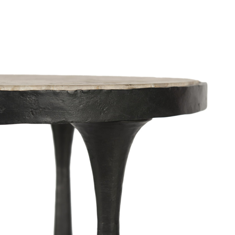 Fossil Marble and Cast Iron Round End Table