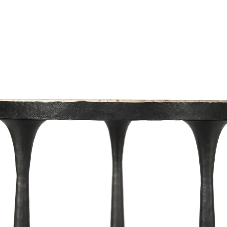 Fossil Marble and Cast Iron Round End Table