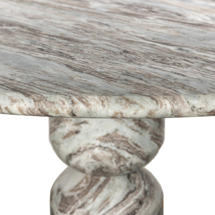 Modern Round Marble Dining Table with Sculpted Pedestal Base