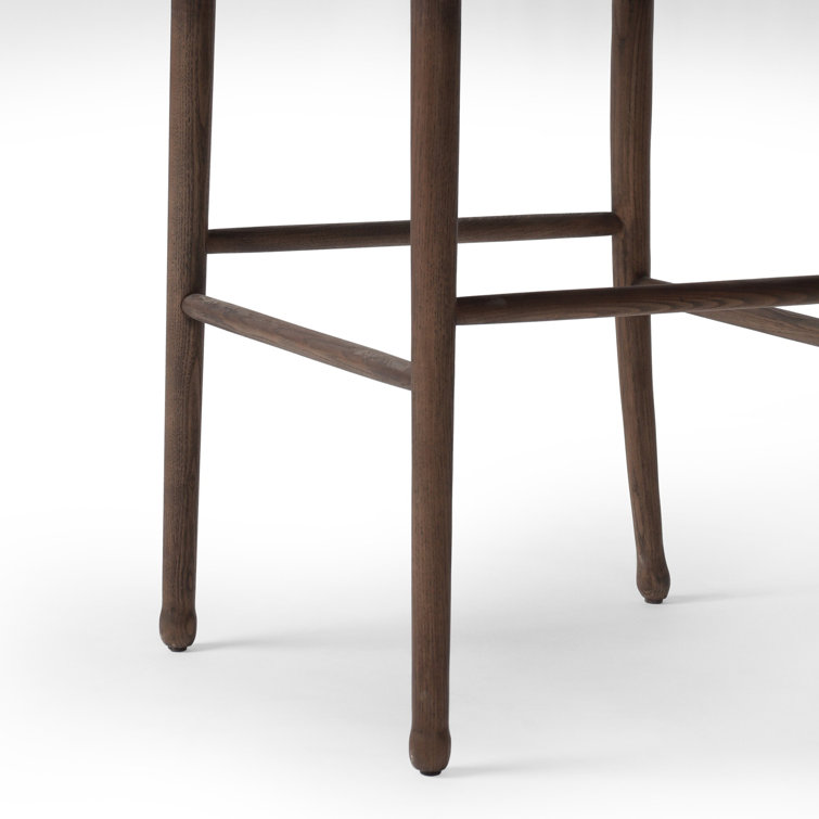 Mahogany Leather and Wood Bar Stool with Woven Back