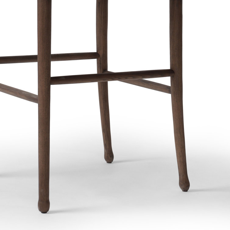 Mahogany Leather and Wood Bar Stool with Woven Back
