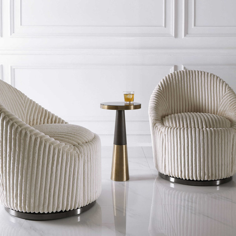 Contemporary Brass & Espresso Round Mirrored Drink Table
