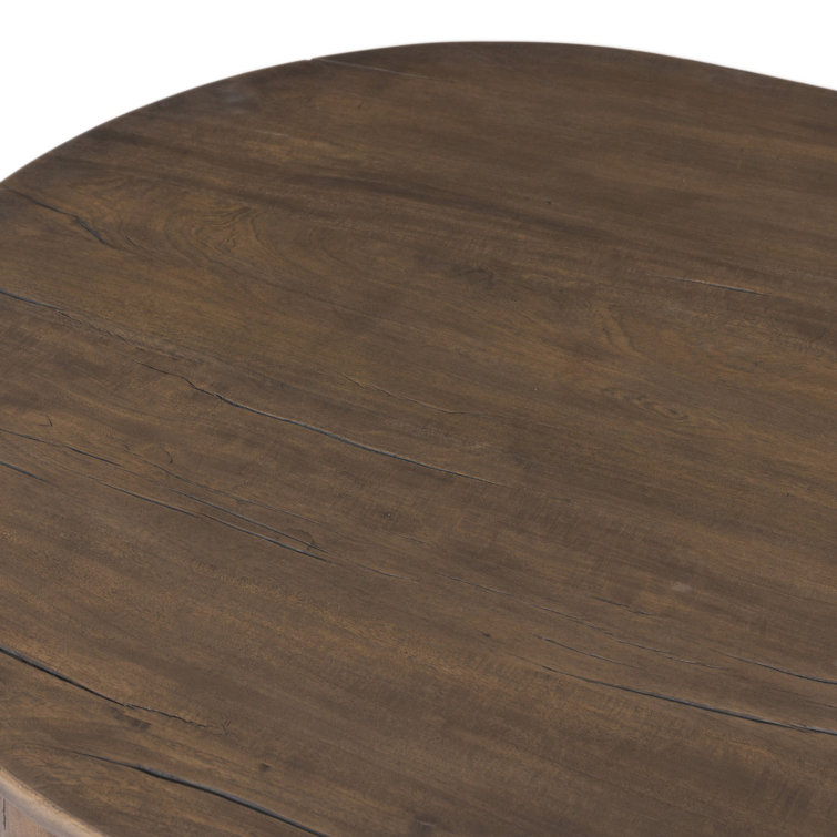 Antique Belgium Bleach Oval Wood Coffee Table with Shelf