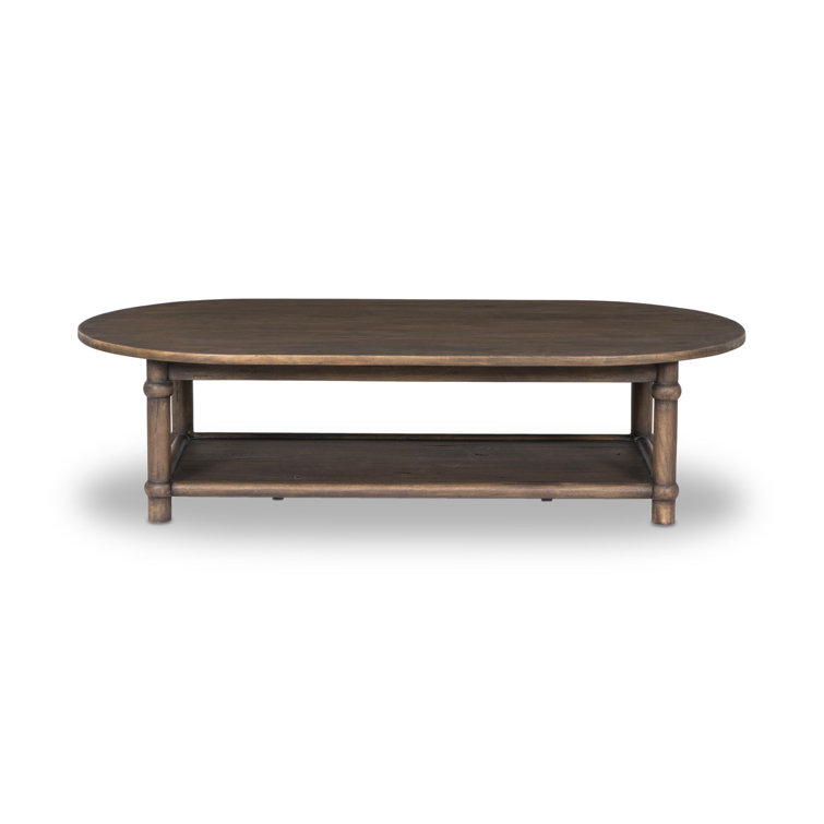 Antique Belgium Bleach Oval Wood Coffee Table with Shelf
