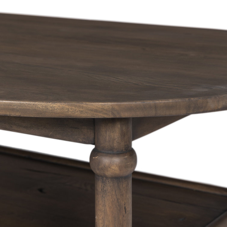 Antique Belgium Bleach Oval Wood Coffee Table with Shelf