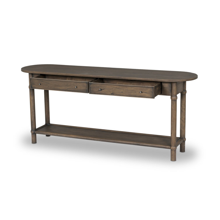 Antique Belgium Bleach Wood and Metal Console Table with Storage