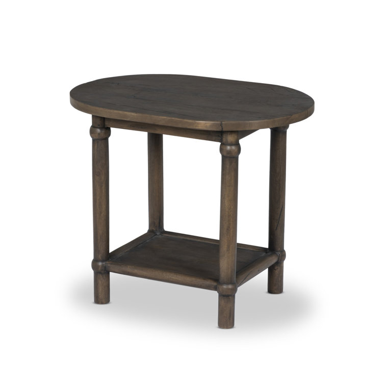 Antique Belgium Bleach Round Wood End Table with Shelf