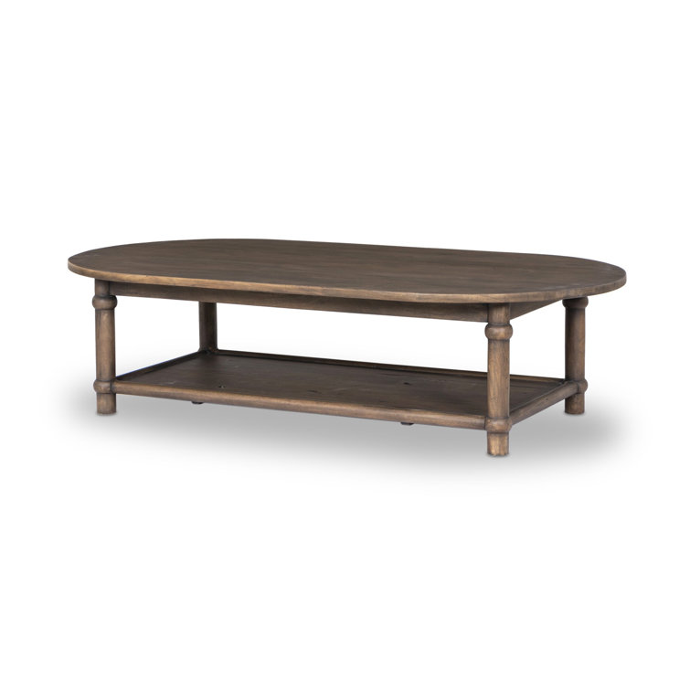 Antique Belgium Bleach Oval Wood Coffee Table with Shelf
