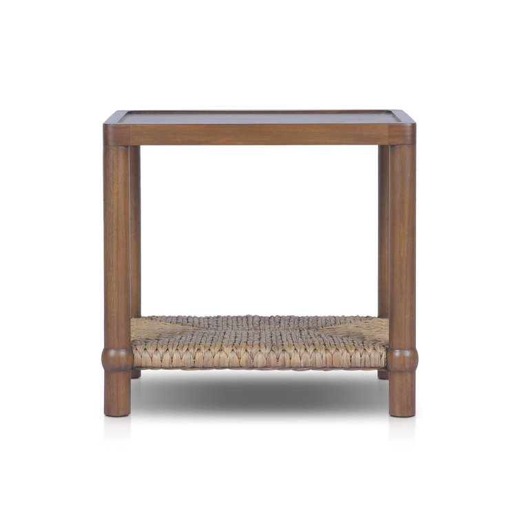 Gabriella Brown Rectangular Wood Side Table with Woven Shelf