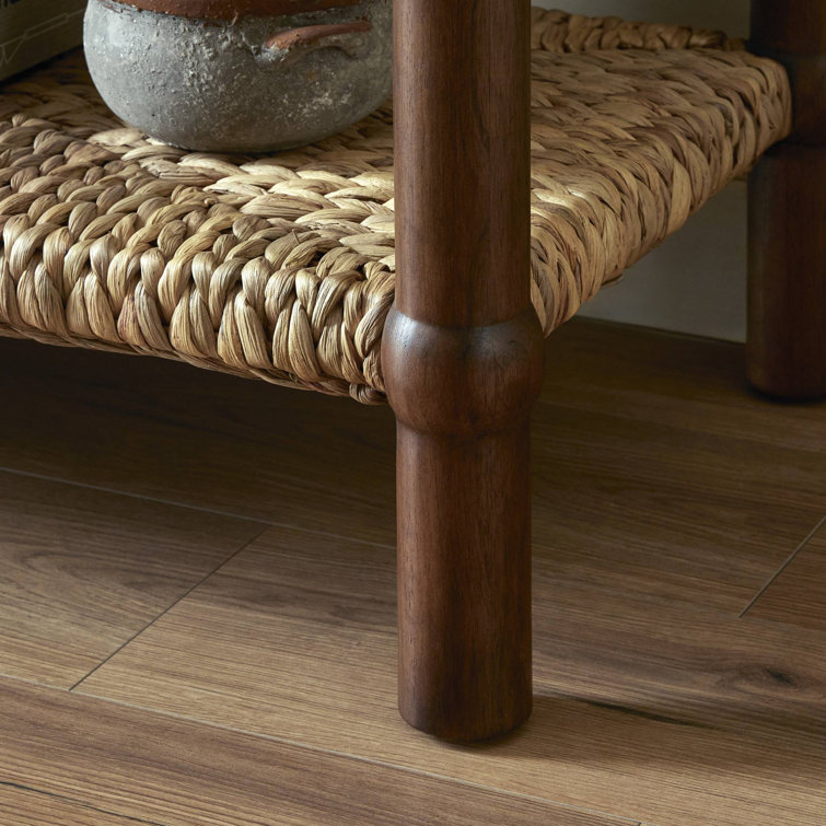 Brown Wood and Metal Console Table with Woven Shelf