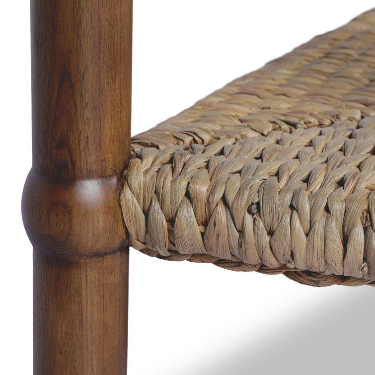 Brown Wood and Metal Console Table with Woven Shelf