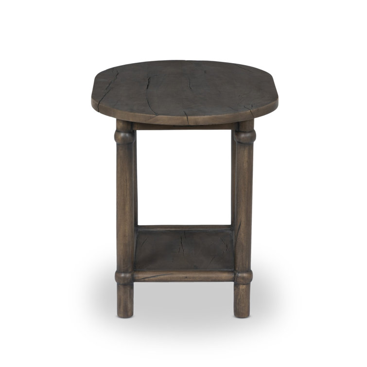 Antique Belgium Bleach Round Wood End Table with Shelf