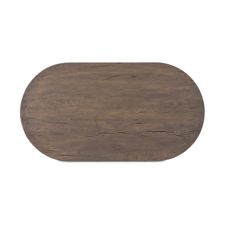 Antique Belgium Bleach Oval Wood Coffee Table with Shelf