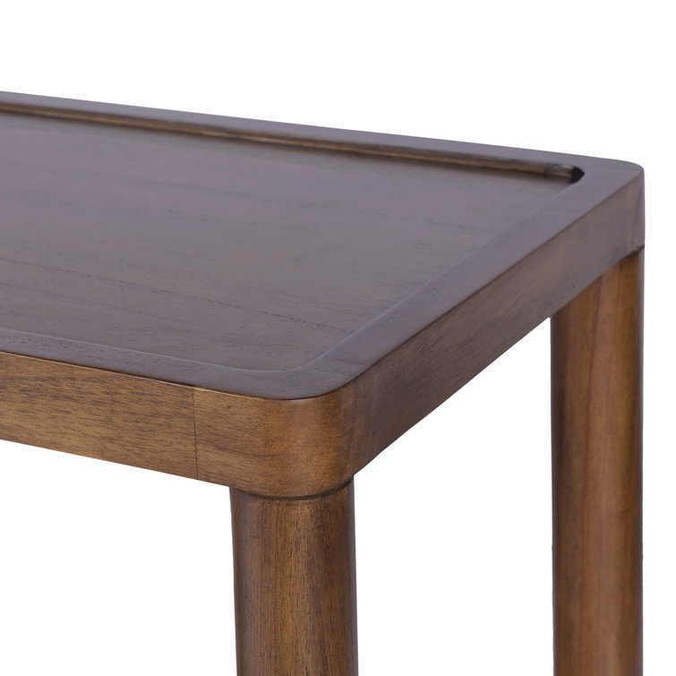 Brown Wood and Metal Console Table with Woven Shelf