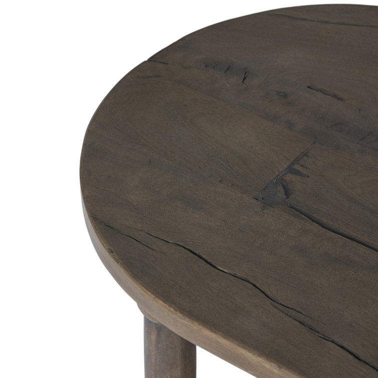 Antique Belgium Bleach Round Wood End Table with Shelf