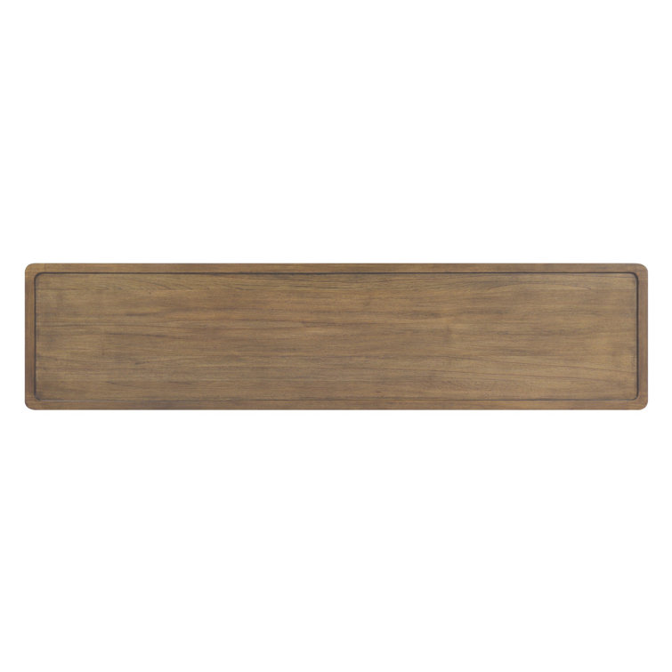 Brown Wood and Metal Console Table with Woven Shelf