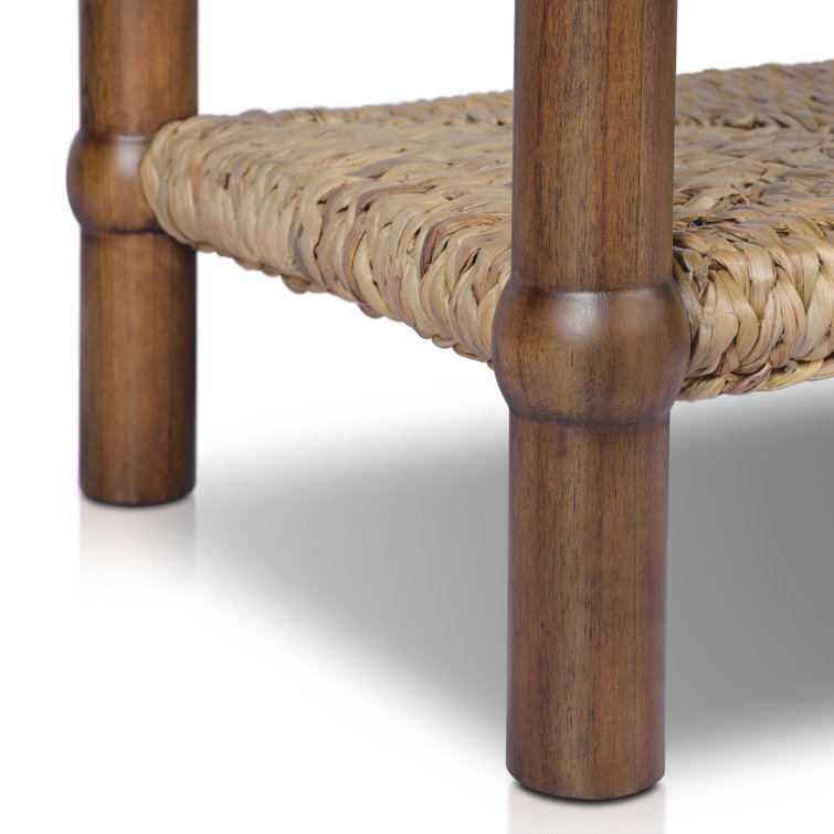 Brown Wood and Metal Console Table with Woven Shelf