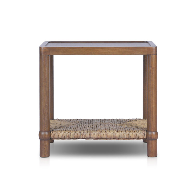 Gabriella Brown Rectangular Wood Side Table with Woven Shelf