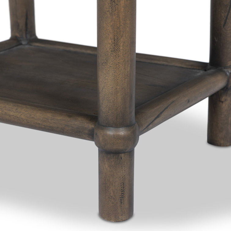 Antique Belgium Bleach Round Wood End Table with Shelf