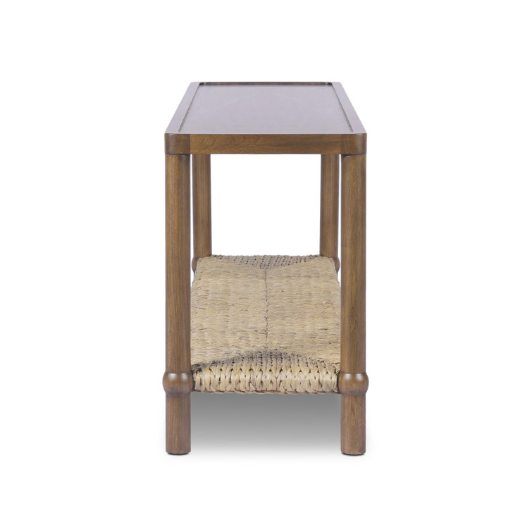 Brown Wood and Metal Console Table with Woven Shelf