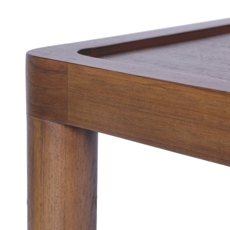 Gabriella Brown Rectangular Wood Side Table with Woven Shelf