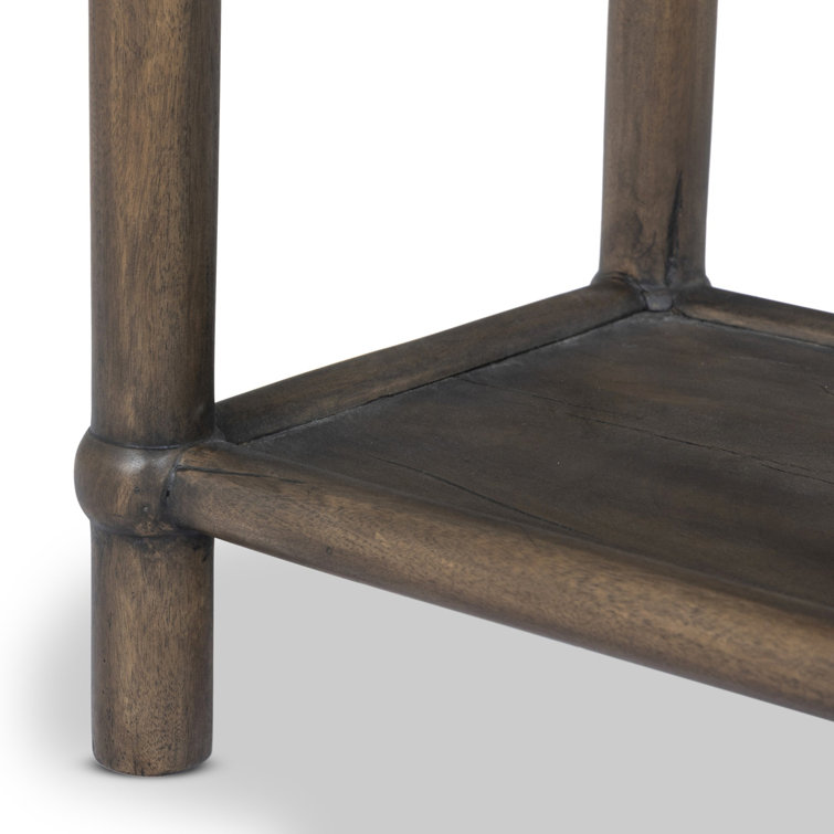 Antique Belgium Bleach Round Wood End Table with Shelf