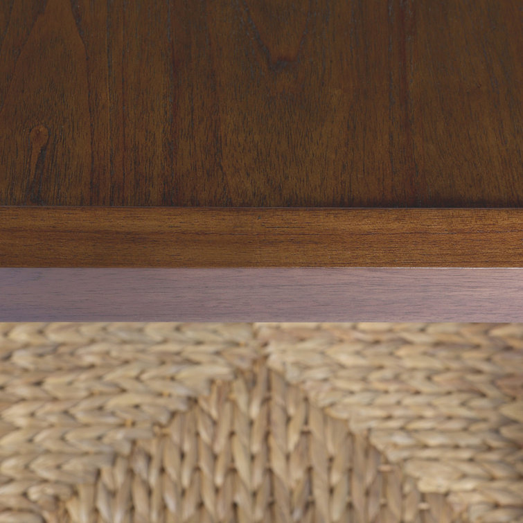 Gabriella Brown Rectangular Wood Side Table with Woven Shelf