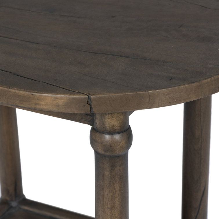 Antique Belgium Bleach Round Wood End Table with Shelf