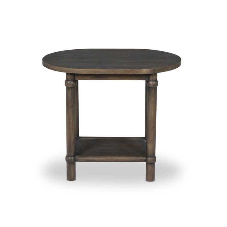 Antique Belgium Bleach Round Wood End Table with Shelf