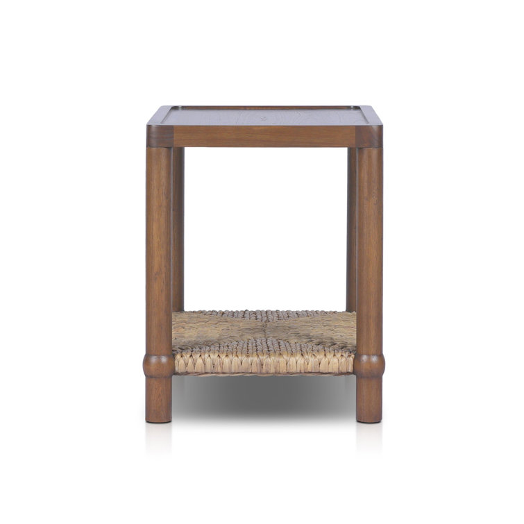 Gabriella Brown Rectangular Wood Side Table with Woven Shelf