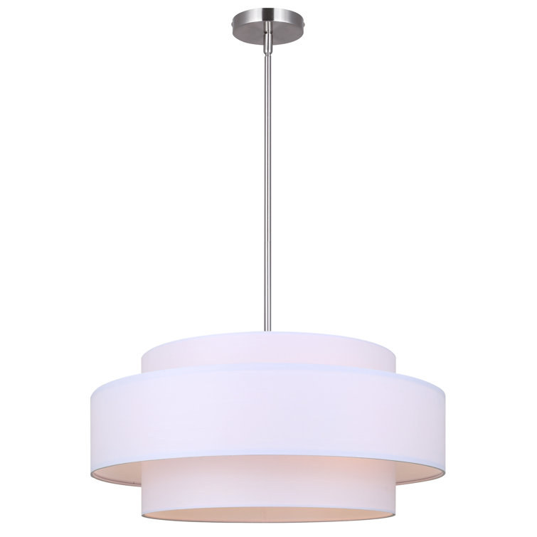 Eline 22'' White Fabric Drum Chandelier with Brushed Nickel Finish