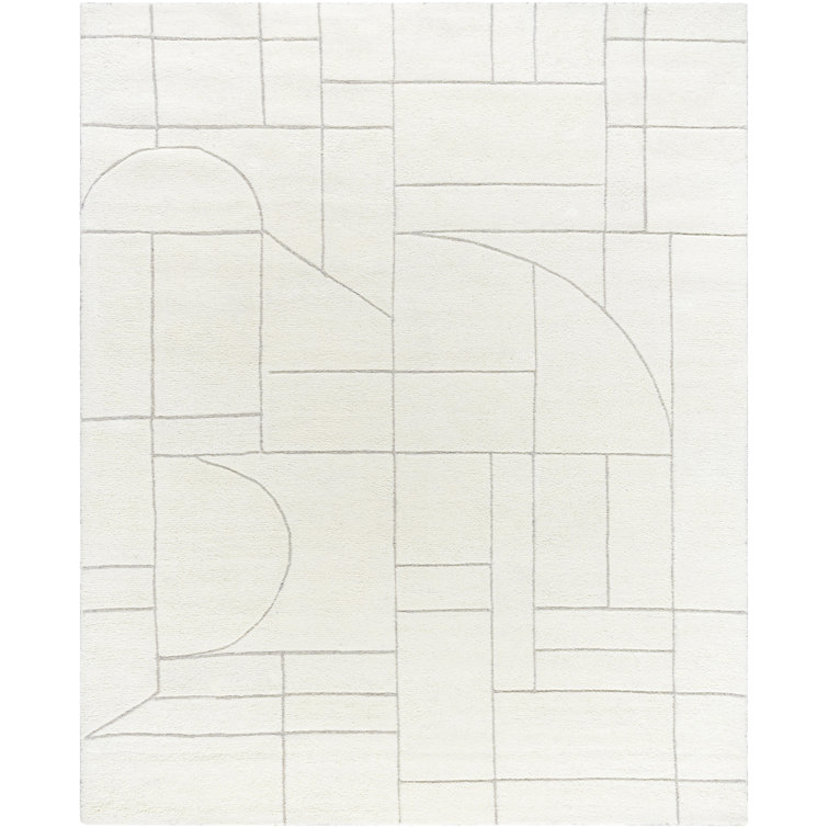 Ivory Geometric Hand-Tufted Wool Rectangular Rug