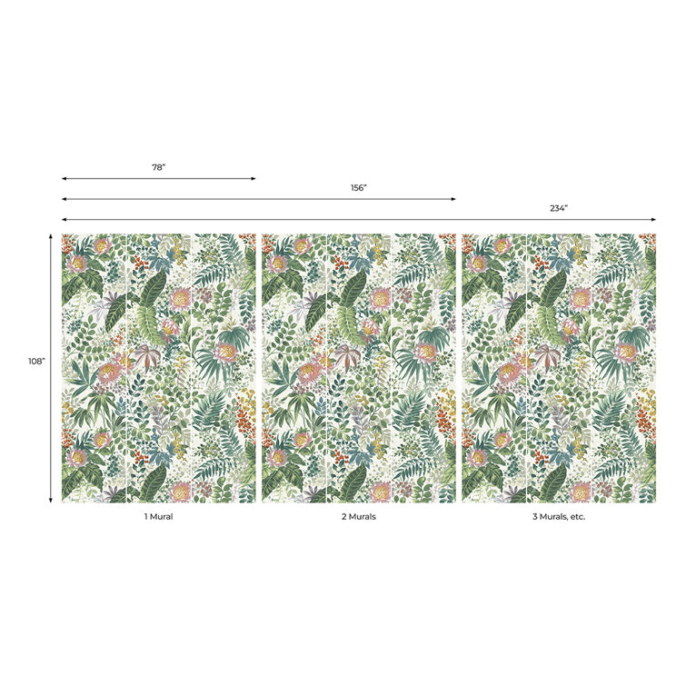 Beverly Floral 108" x 78" Peel and Stick Wall Mural in Fern