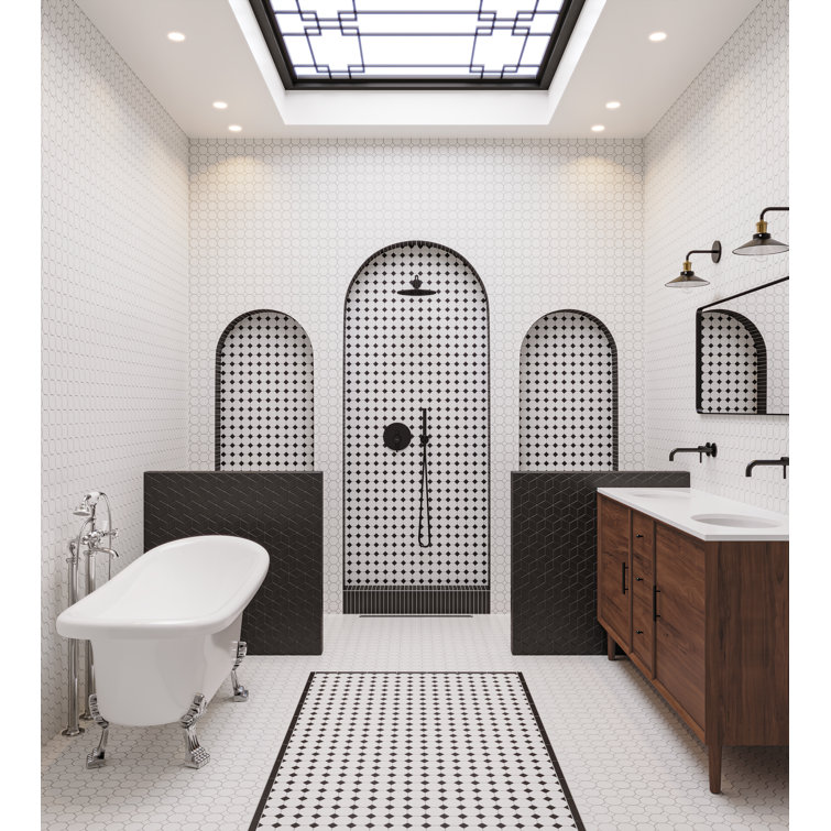 Le Cafe 2" x 2" Octagon Matte Porcelain Mosaic Tile in White and Black