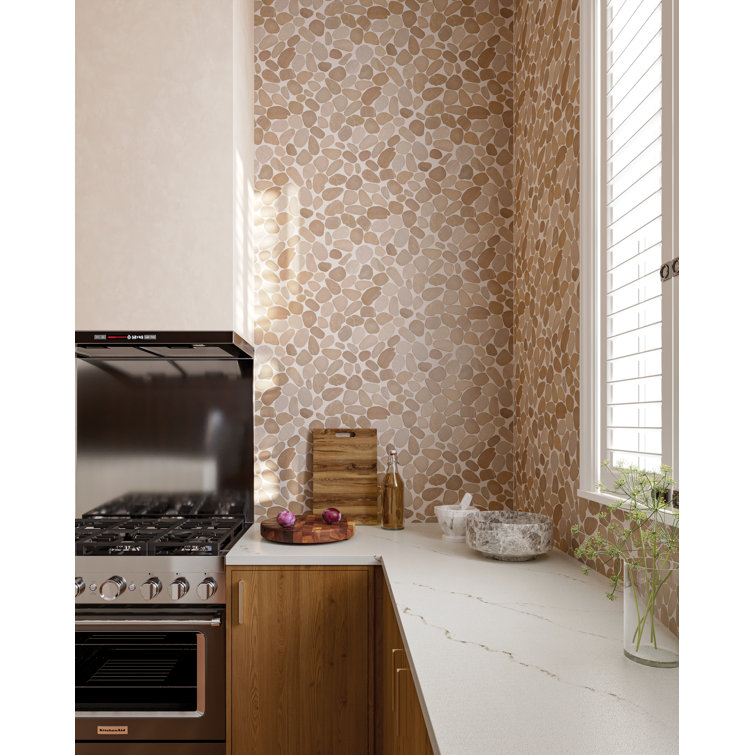 Waterbrook 12" x 12" Beige Natural Stone Pebble Mosaic Tile