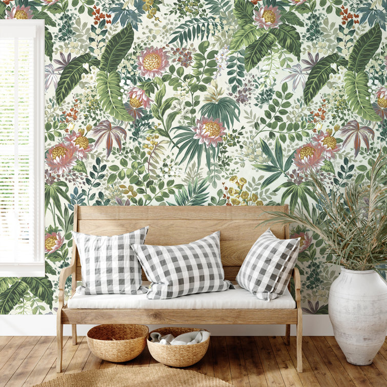 Beverly Floral 108" x 78" Peel and Stick Wall Mural in Fern