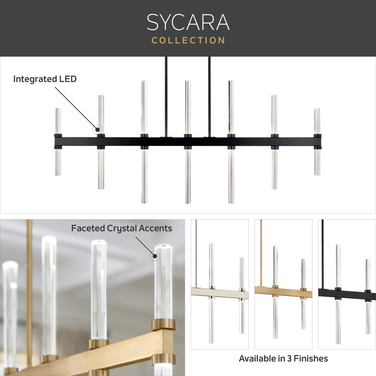 Black Crystal LED Linear Chandelier with Clear Optical Shade