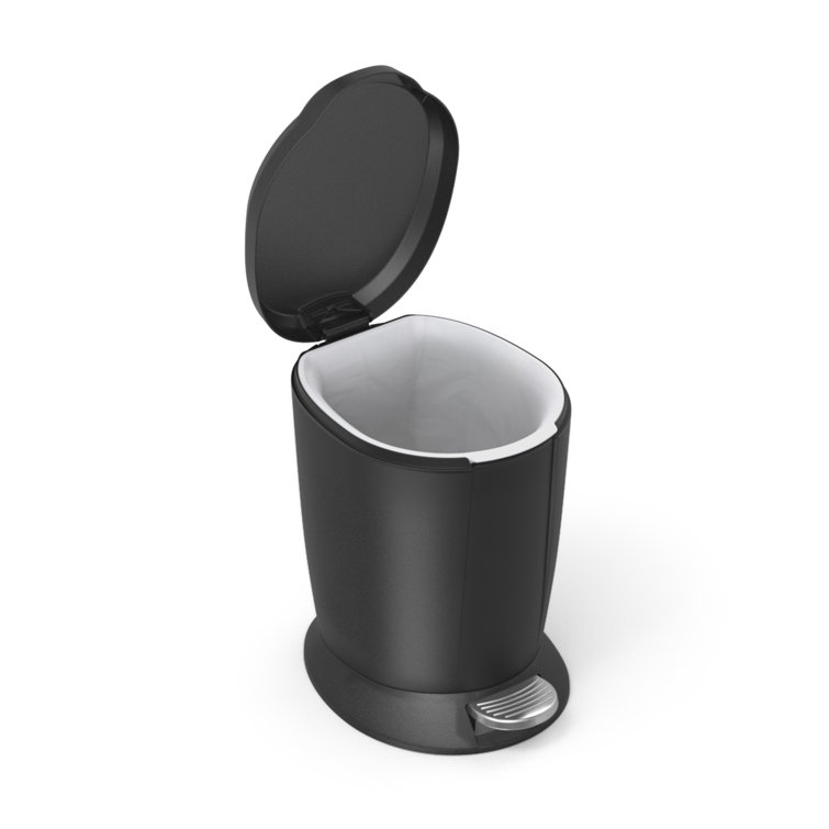 Black Plastic Round Step Trash Can with Steel Pedal