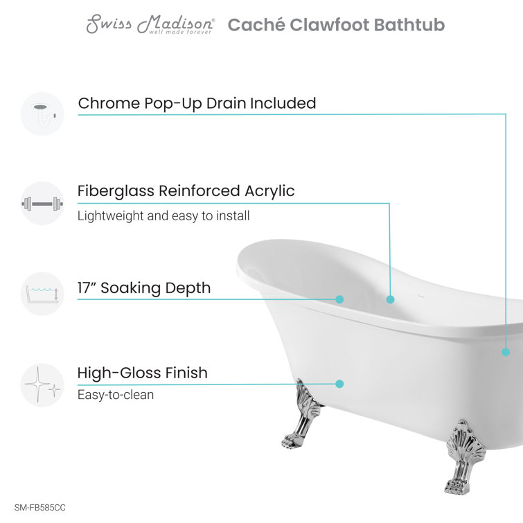 Elegant 30" Acrylic Clawfoot Soaking Bathtub with Chrome Finish