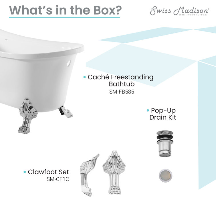 Elegant 30" Acrylic Clawfoot Soaking Bathtub with Chrome Finish