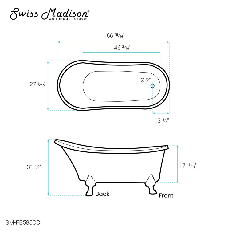 Elegant 30" Acrylic Clawfoot Soaking Bathtub with Chrome Finish