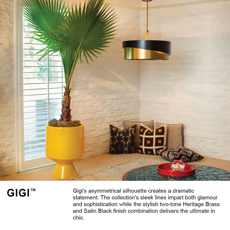 Gigi Heritage Brass & Satin Black 3-Light LED Drum Pendant