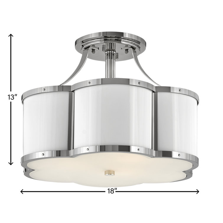 Polished Nickel and White Glass 3-Light Semi Flush Mount