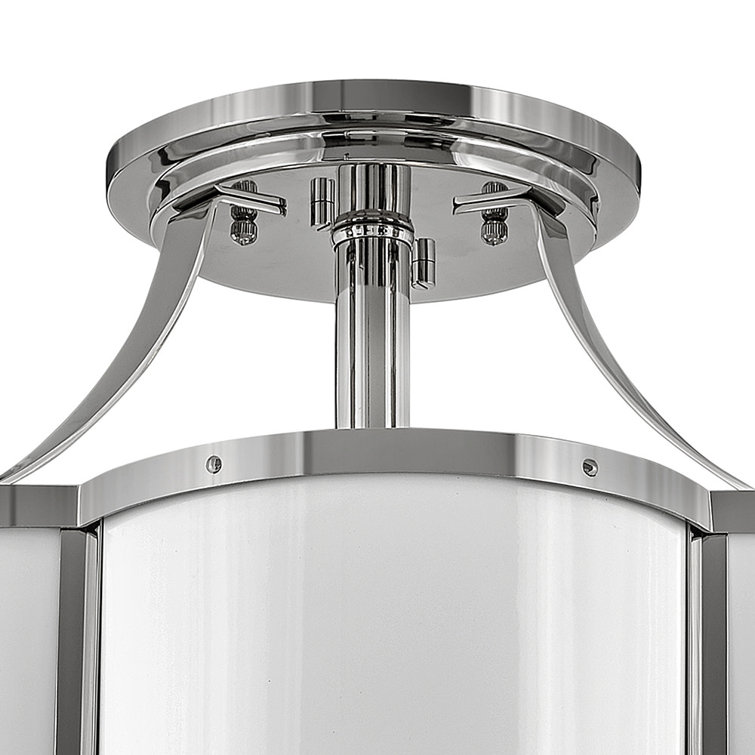 Polished Nickel and White Glass 3-Light Semi Flush Mount