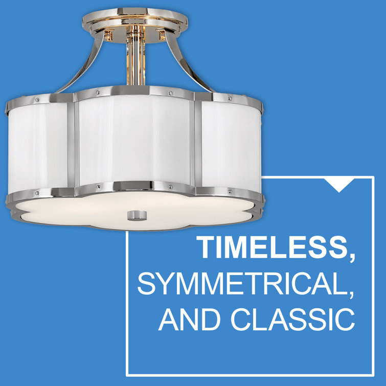 Polished Nickel and White Glass 3-Light Semi Flush Mount