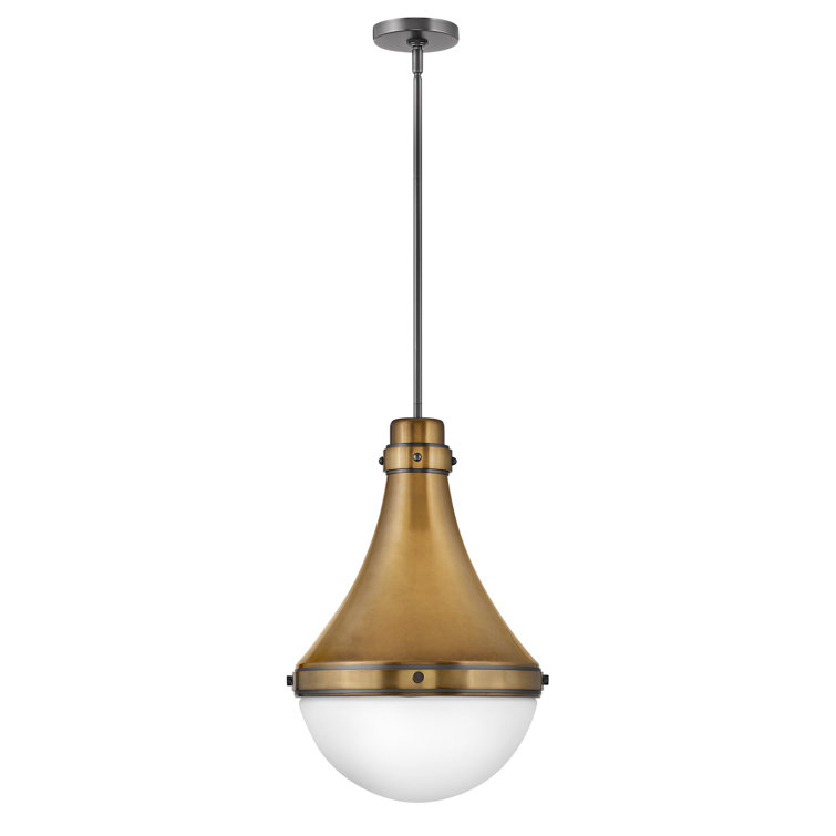 Heritage Brass Teardrop Pendant with Etched Opal Glass Shade