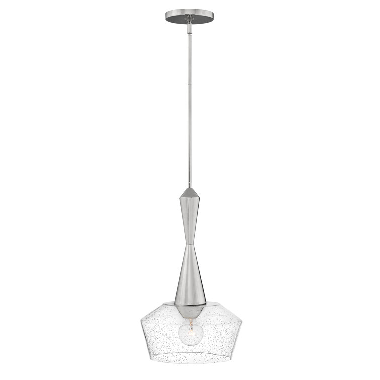 Bette 1-Light Small Schoolhouse Pendant in Polished Nickel with Clear Seedy Glass