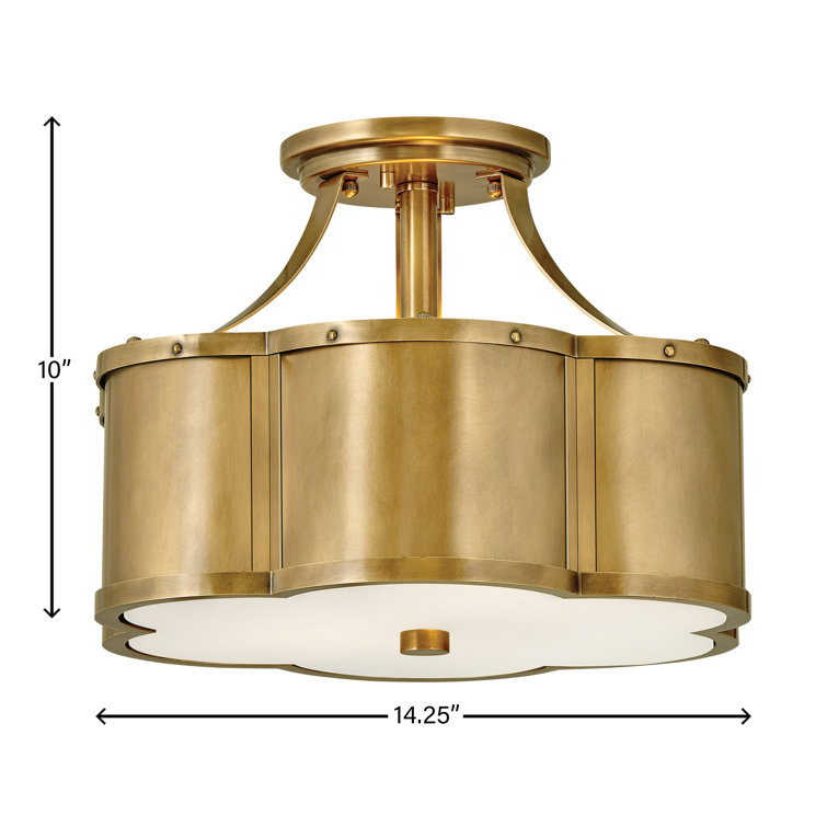 Heritage Brass and Glass 2-Light Semi-Flush Mount Ceiling Fixture