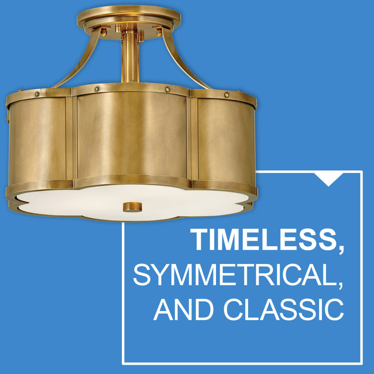 Heritage Brass and Glass 2-Light Semi-Flush Mount Ceiling Fixture